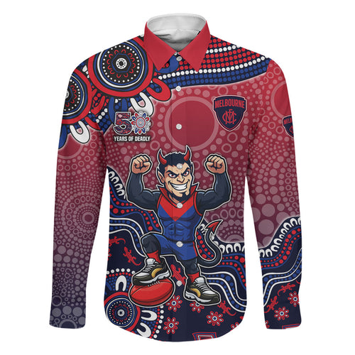Personalized Melbourne Demons Football Mascot Family Matching Off Shoulder Maxi Dress and Hawaiian Shirt Aboriginal Dot Art Style Vibrant Indigenous Pattern Design