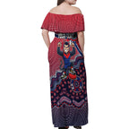Personalized Melbourne Demons Football Mascot Family Matching Off Shoulder Maxi Dress and Hawaiian Shirt Aboriginal Dot Art Style Vibrant Indigenous Pattern Design