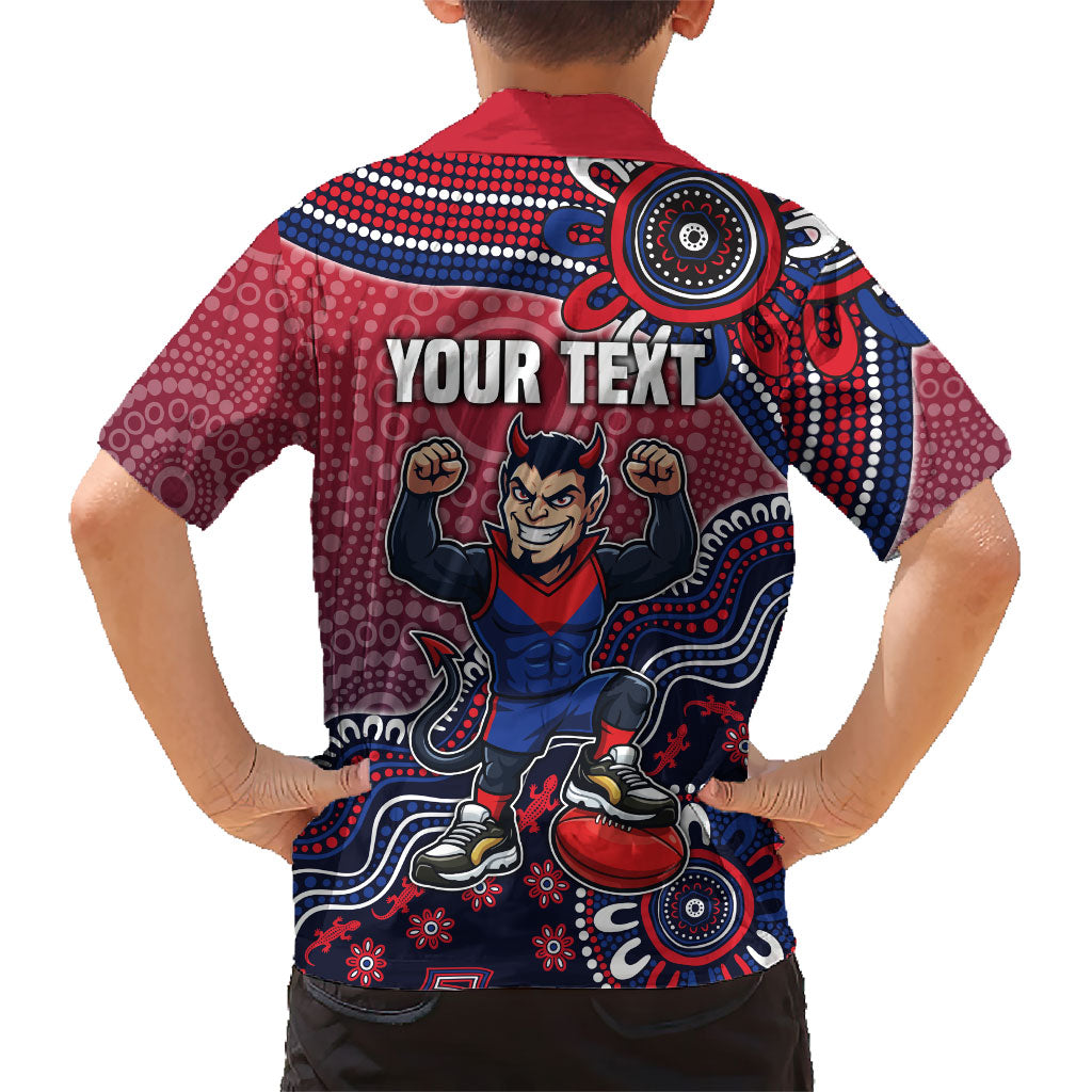 Personalized Melbourne Demons Football Mascot Family Matching Off Shoulder Short Dress and Hawaiian Shirt Aboriginal Dot Art Style Vibrant Indigenous Pattern Design