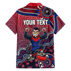 Personalized Melbourne Demons Football Mascot Family Matching Off Shoulder Short Dress and Hawaiian Shirt Aboriginal Dot Art Style Vibrant Indigenous Pattern Design