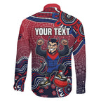 Personalized Melbourne Demons Football Mascot Family Matching Puletasi and Hawaiian Shirt Aboriginal Dot Art Style Vibrant Indigenous Pattern Design