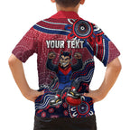 Personalized Melbourne Demons Football Mascot Family Matching Summer Maxi Dress and Hawaiian Shirt Aboriginal Dot Art Style Vibrant Indigenous Pattern Design