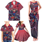 Personalized Melbourne Demons Football Mascot Family Matching Tank Maxi Dress and Hawaiian Shirt Aboriginal Dot Art Style Vibrant Indigenous Pattern Design