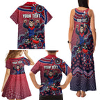Personalized Melbourne Demons Football Mascot Family Matching Tank Maxi Dress and Hawaiian Shirt Aboriginal Dot Art Style Vibrant Indigenous Pattern Design