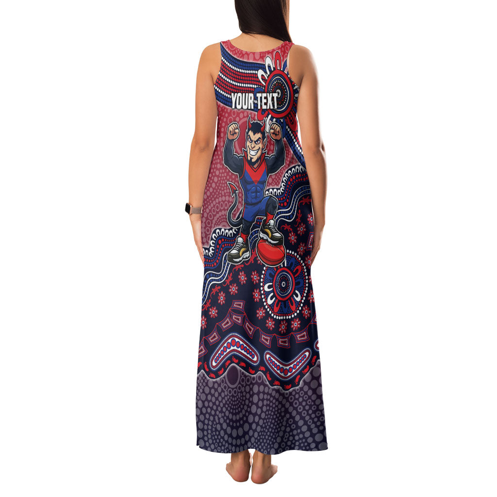 Personalized Melbourne Demons Football Mascot Family Matching Tank Maxi Dress and Hawaiian Shirt Aboriginal Dot Art Style Vibrant Indigenous Pattern Design