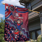 Personalized Melbourne Demons Football Mascot Garden Flag Aboriginal Dot Art Style Vibrant Indigenous Pattern Design