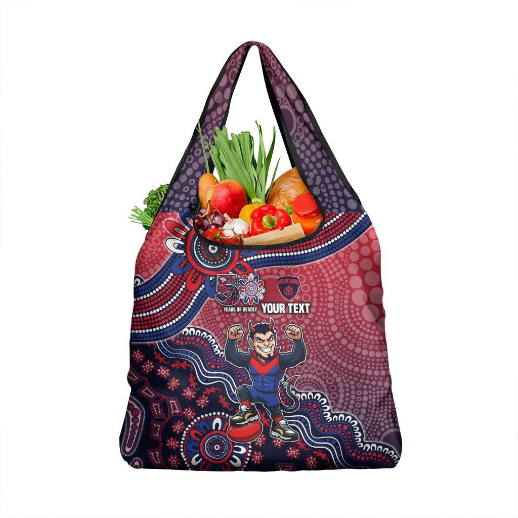 Personalized Melbourne Demons Football Mascot Grocery Bag Aboriginal Dot Art Style Vibrant Indigenous Pattern Design