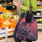 Personalized Melbourne Demons Football Mascot Grocery Bag Aboriginal Dot Art Style Vibrant Indigenous Pattern Design