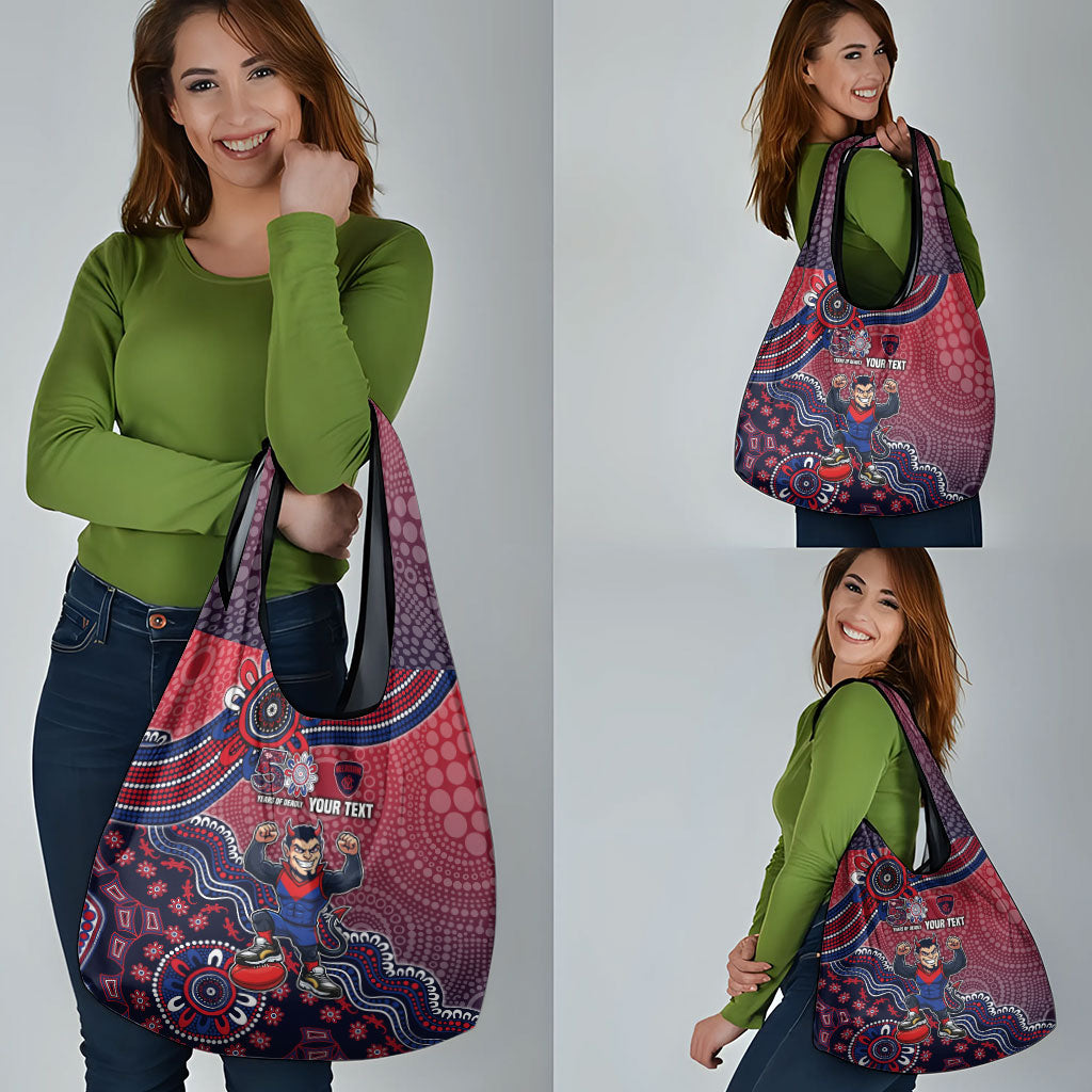 Personalized Melbourne Demons Football Mascot Grocery Bag Aboriginal Dot Art Style Vibrant Indigenous Pattern Design