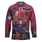 Personalized Melbourne Demons Football Mascot Hockey Jersey Aboriginal Dot Art Style Vibrant Indigenous Pattern Design