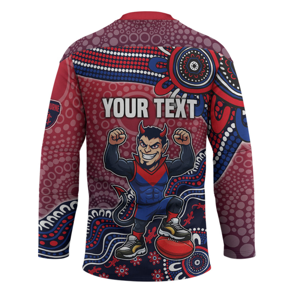 Personalized Melbourne Demons Football Mascot Hockey Jersey Aboriginal Dot Art Style Vibrant Indigenous Pattern Design