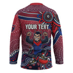 Personalized Melbourne Demons Football Mascot Hockey Jersey Aboriginal Dot Art Style Vibrant Indigenous Pattern Design