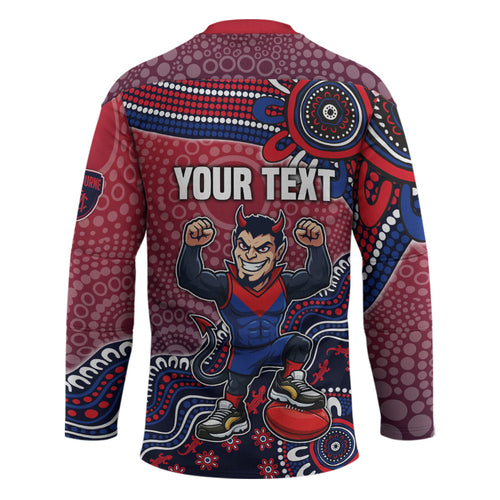 Personalized Melbourne Demons Football Mascot Hockey Jersey Aboriginal Dot Art Style Vibrant Indigenous Pattern Design