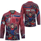 Personalized Melbourne Demons Football Mascot Hockey Jersey Aboriginal Dot Art Style Vibrant Indigenous Pattern Design