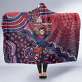 Personalized Melbourne Demons Football Mascot Hooded Blanket Aboriginal Dot Art Style Vibrant Indigenous Pattern Design