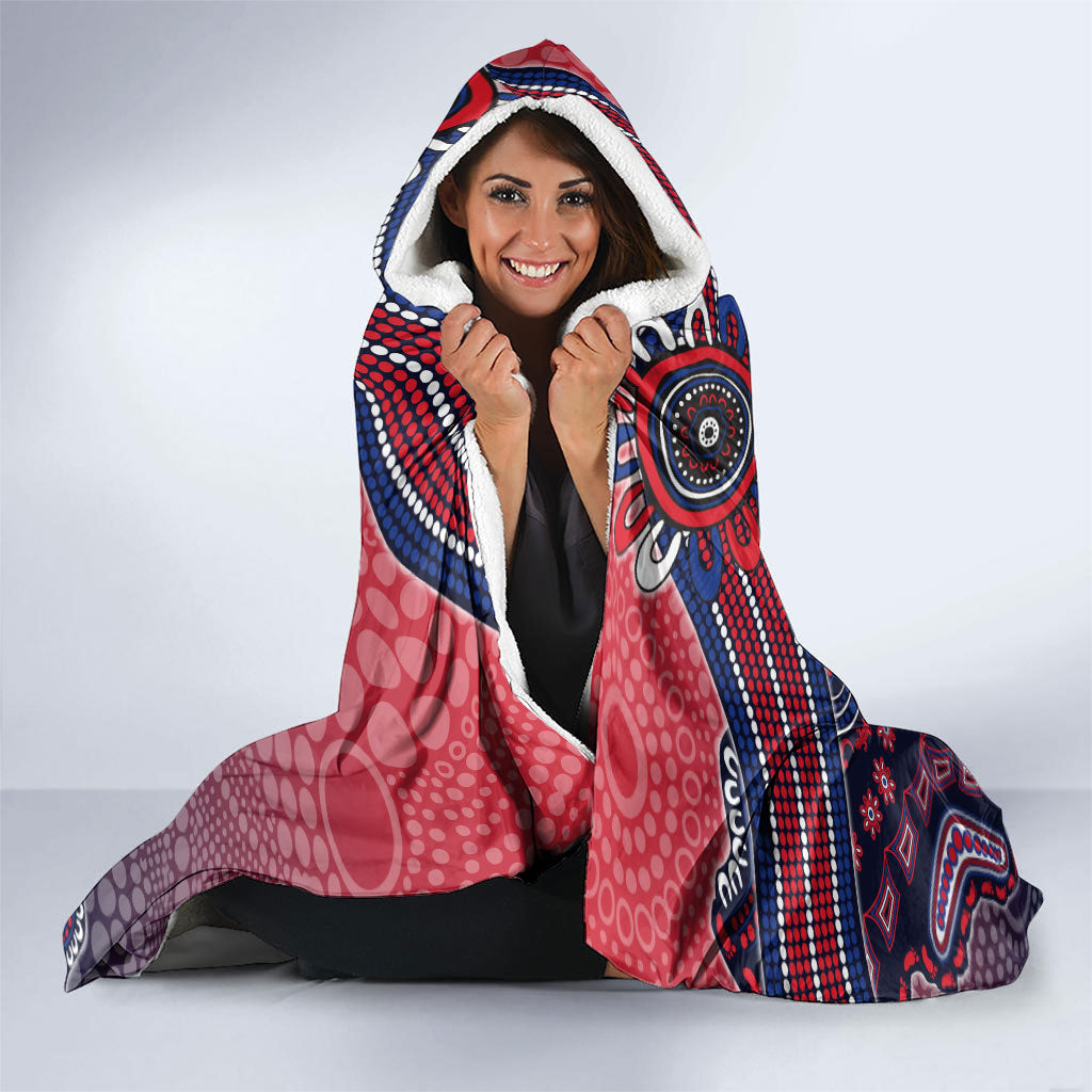 Personalized Melbourne Demons Football Mascot Hooded Blanket Aboriginal Dot Art Style Vibrant Indigenous Pattern Design