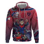 Personalized Melbourne Demons Football Mascot Hoodie Aboriginal Dot Art Style Vibrant Indigenous Pattern Design