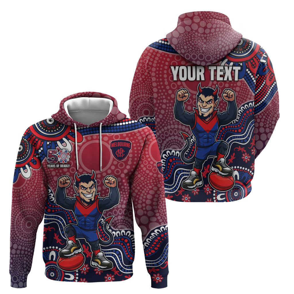 Personalized Melbourne Demons Football Mascot Hoodie Aboriginal Dot Art Style Vibrant Indigenous Pattern Design