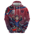 Personalized Melbourne Demons Football Mascot Hoodie Aboriginal Dot Art Style Vibrant Indigenous Pattern Design