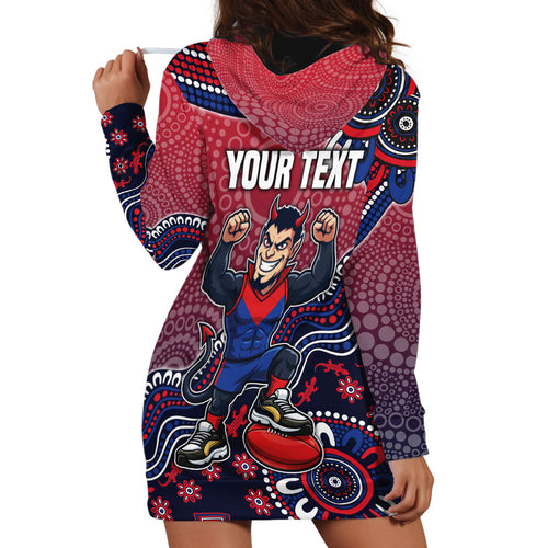 Personalized Melbourne Demons Football Mascot Hoodie Dress Aboriginal Dot Art Style Vibrant Indigenous Pattern Design