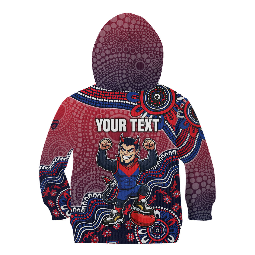 Personalized Melbourne Demons Football Mascot Kid Hoodie Aboriginal Dot Art Style Vibrant Indigenous Pattern Design