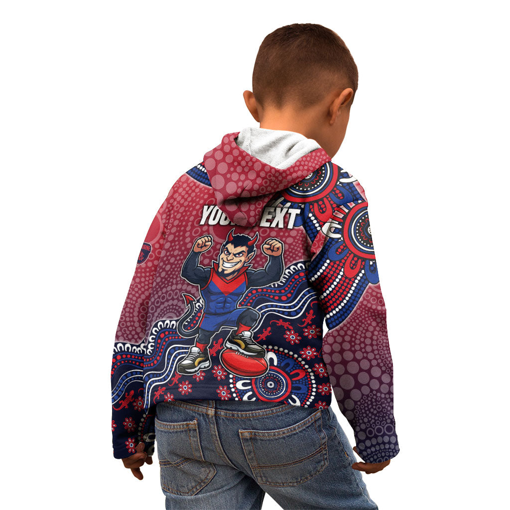 Personalized Melbourne Demons Football Mascot Kid Hoodie Aboriginal Dot Art Style Vibrant Indigenous Pattern Design