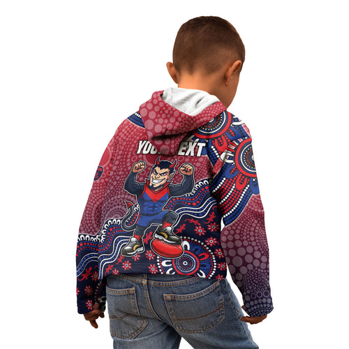 Personalized Melbourne Demons Football Mascot Kid Hoodie Aboriginal Dot Art Style Vibrant Indigenous Pattern Design