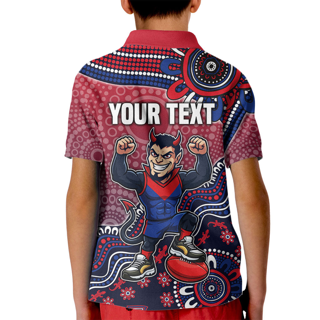 Personalized Melbourne Demons Football Mascot Kid Polo Shirt Aboriginal Dot Art Style Vibrant Indigenous Pattern Design
