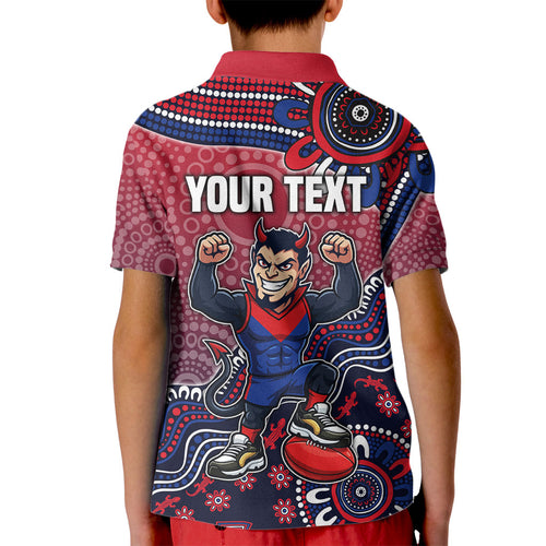 Personalized Melbourne Demons Football Mascot Kid Polo Shirt Aboriginal Dot Art Style Vibrant Indigenous Pattern Design