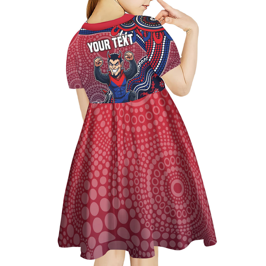 Personalized Melbourne Demons Football Mascot Kid Short Sleeve Dress Aboriginal Dot Art Style Vibrant Indigenous Pattern Design