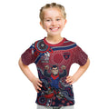 Personalized Melbourne Demons Football Mascot Kid T Shirt Aboriginal Dot Art Style Vibrant Indigenous Pattern Design