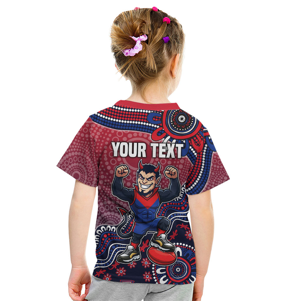 Personalized Melbourne Demons Football Mascot Kid T Shirt Aboriginal Dot Art Style Vibrant Indigenous Pattern Design