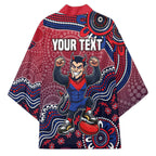 Personalized Melbourne Demons Football Mascot Kimono Aboriginal Dot Art Style Vibrant Indigenous Pattern Design