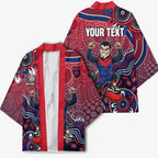 Personalized Melbourne Demons Football Mascot Kimono Aboriginal Dot Art Style Vibrant Indigenous Pattern Design