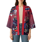 Personalized Melbourne Demons Football Mascot Kimono Aboriginal Dot Art Style Vibrant Indigenous Pattern Design