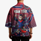 Personalized Melbourne Demons Football Mascot Kimono Aboriginal Dot Art Style Vibrant Indigenous Pattern Design