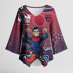 Personalized Melbourne Demons Football Mascot Kimono Sleeve Blouse Aboriginal Dot Art Style Vibrant Indigenous Pattern Design