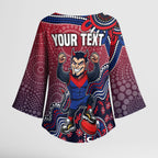 Personalized Melbourne Demons Football Mascot Kimono Sleeve Blouse Aboriginal Dot Art Style Vibrant Indigenous Pattern Design
