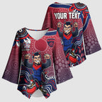 Personalized Melbourne Demons Football Mascot Kimono Sleeve Blouse Aboriginal Dot Art Style Vibrant Indigenous Pattern Design