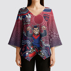 Personalized Melbourne Demons Football Mascot Kimono Sleeve Blouse Aboriginal Dot Art Style Vibrant Indigenous Pattern Design