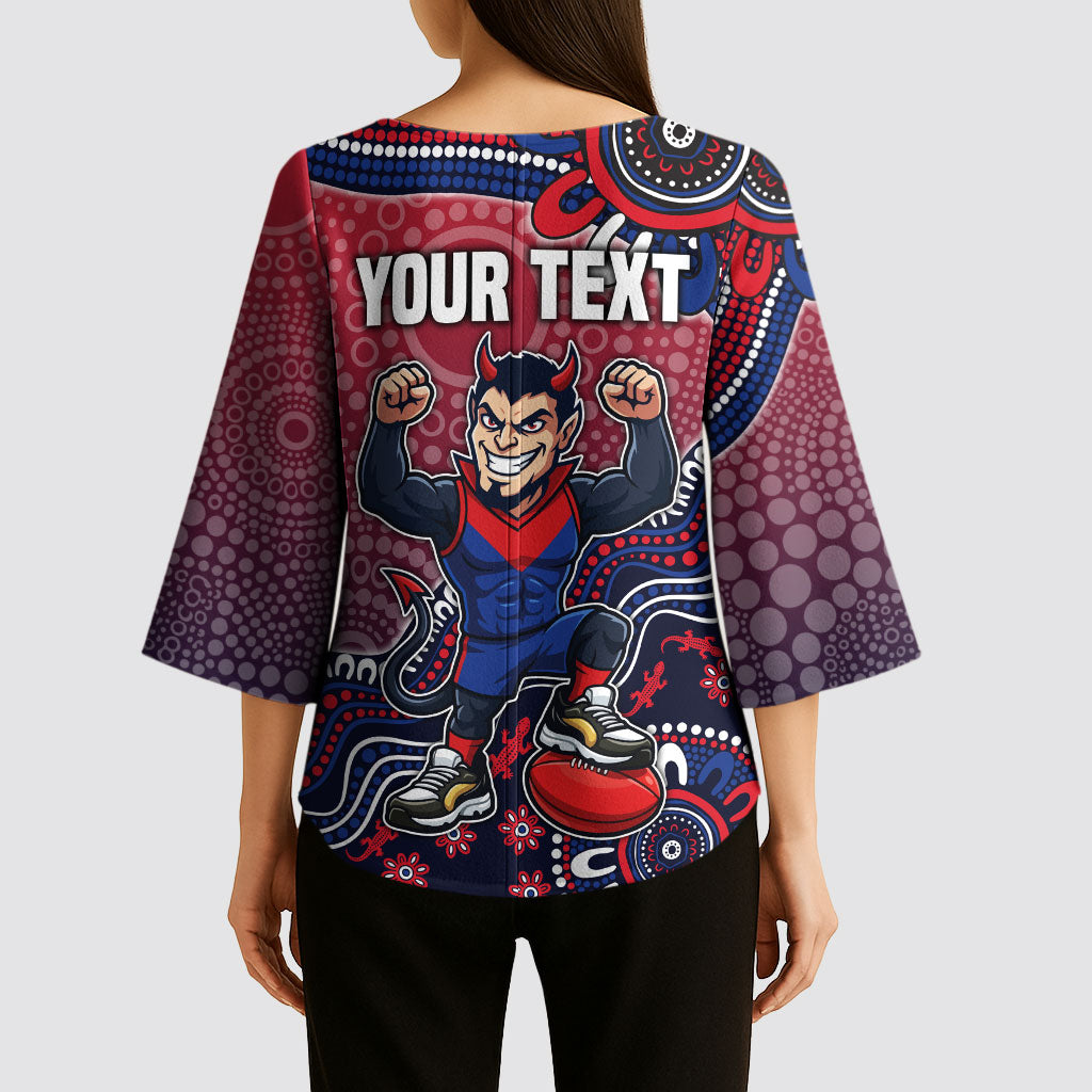 Personalized Melbourne Demons Football Mascot Kimono Sleeve Blouse Aboriginal Dot Art Style Vibrant Indigenous Pattern Design