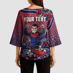 Personalized Melbourne Demons Football Mascot Kimono Sleeve Blouse Aboriginal Dot Art Style Vibrant Indigenous Pattern Design