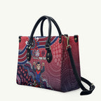 Personalized Melbourne Demons Football Mascot Leather Bag Aboriginal Dot Art Style Vibrant Indigenous Pattern Design