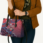 Personalized Melbourne Demons Football Mascot Leather Bag Aboriginal Dot Art Style Vibrant Indigenous Pattern Design
