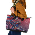 Personalized Melbourne Demons Football Mascot Leather Tote Bag Aboriginal Dot Art Style Vibrant Indigenous Pattern Design