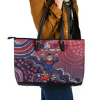 Personalized Melbourne Demons Football Mascot Leather Tote Bag Aboriginal Dot Art Style Vibrant Indigenous Pattern Design