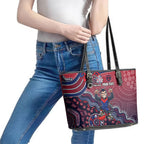 Personalized Melbourne Demons Football Mascot Leather Tote Bag Aboriginal Dot Art Style Vibrant Indigenous Pattern Design