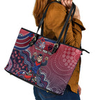 Personalized Melbourne Demons Football Mascot Leather Tote Bag Aboriginal Dot Art Style Vibrant Indigenous Pattern Design