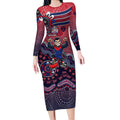 Personalized Melbourne Demons Football Mascot Long Sleeve Bodycon Dress Aboriginal Dot Art Style Vibrant Indigenous Pattern Design
