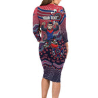 Personalized Melbourne Demons Football Mascot Long Sleeve Bodycon Dress Aboriginal Dot Art Style Vibrant Indigenous Pattern Design